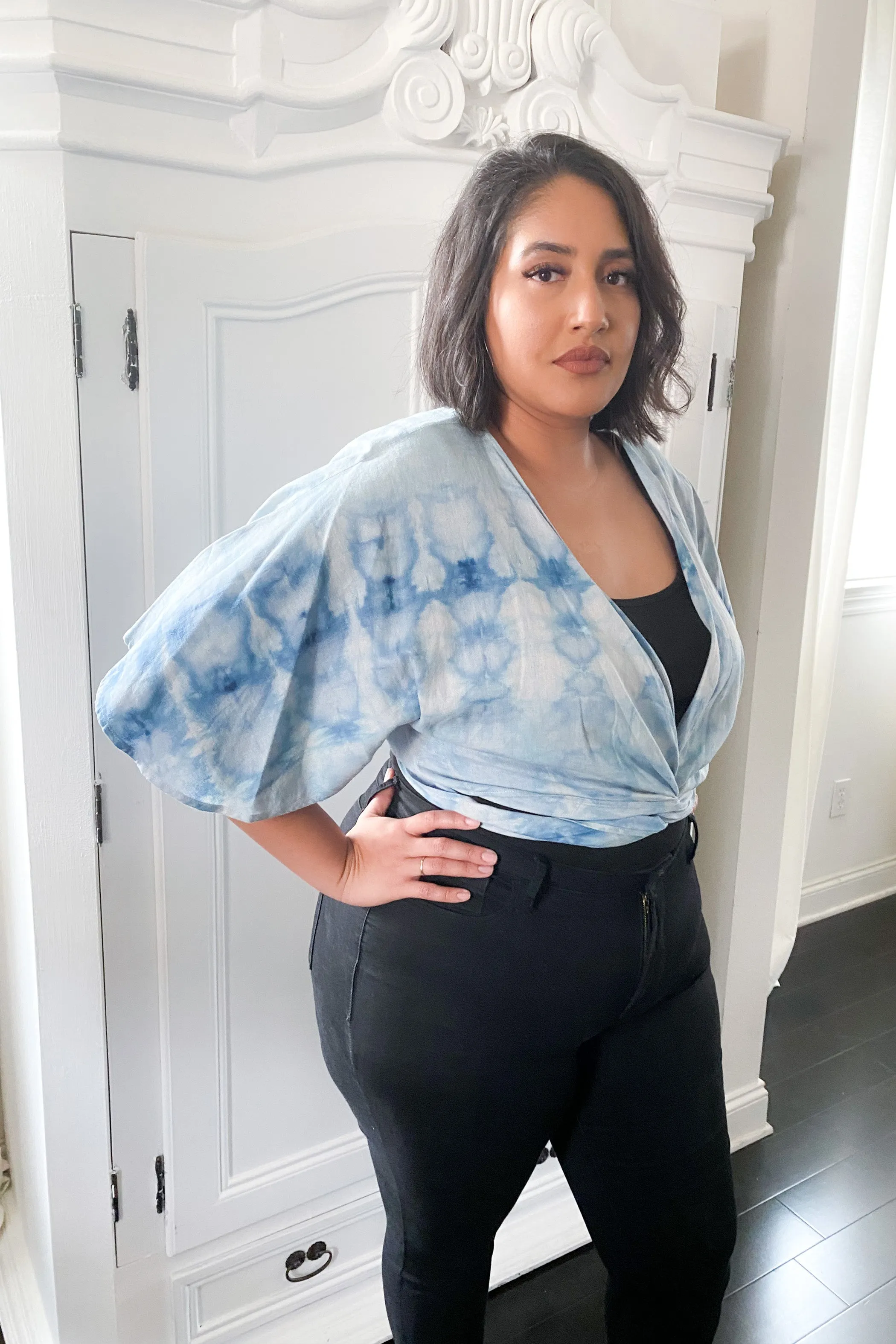 Valentina Wrap Top in Ice Dye Blue