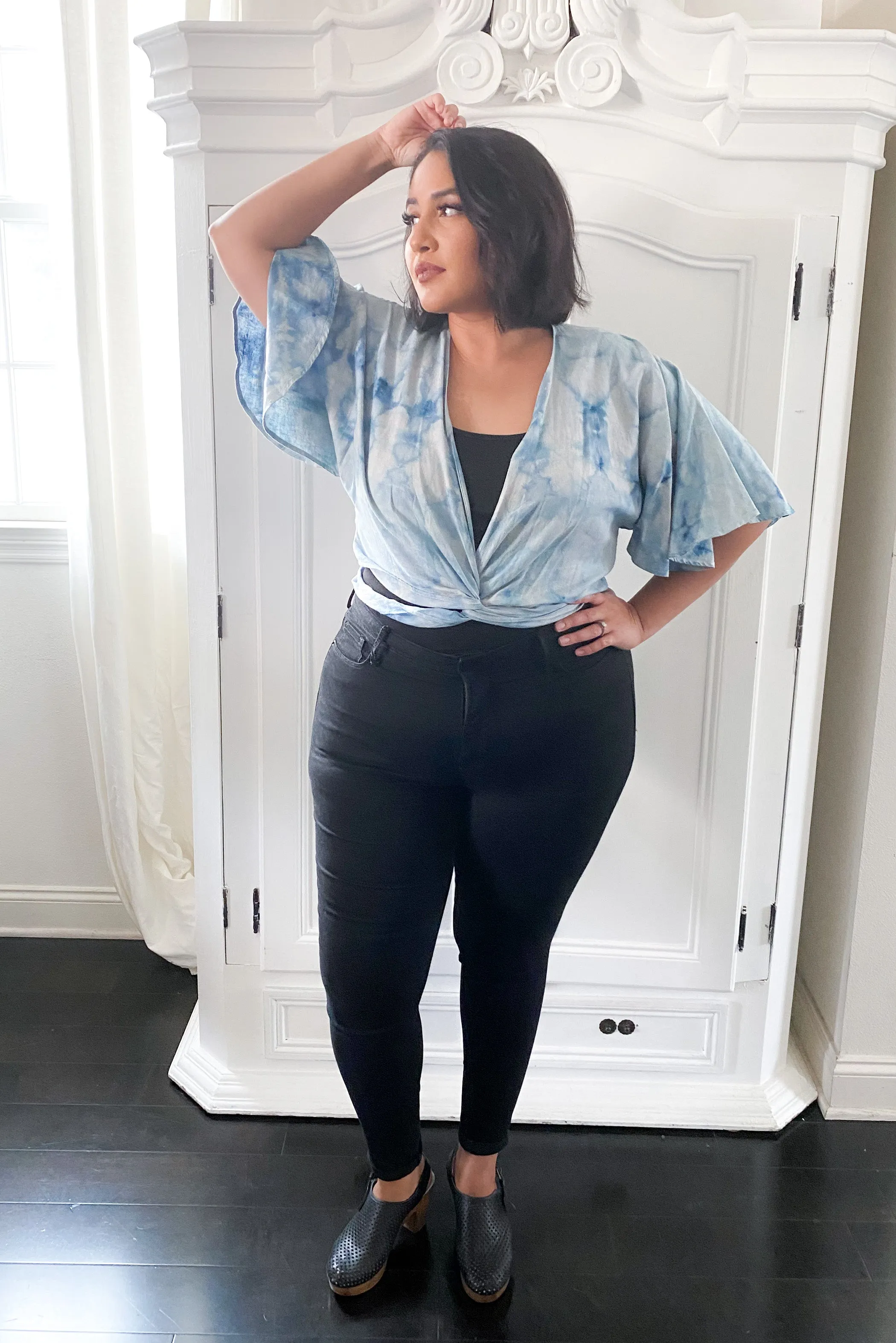 Valentina Wrap Top in Ice Dye Blue