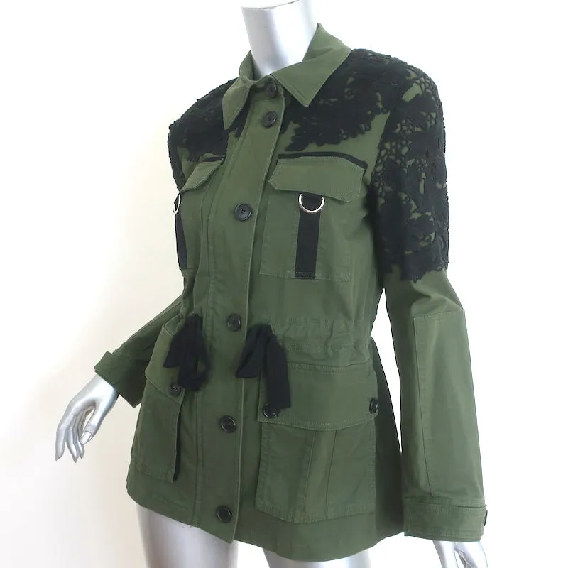 Veronica Beard Heritage Lace-Trim Utility Jacket Army Green Size 2