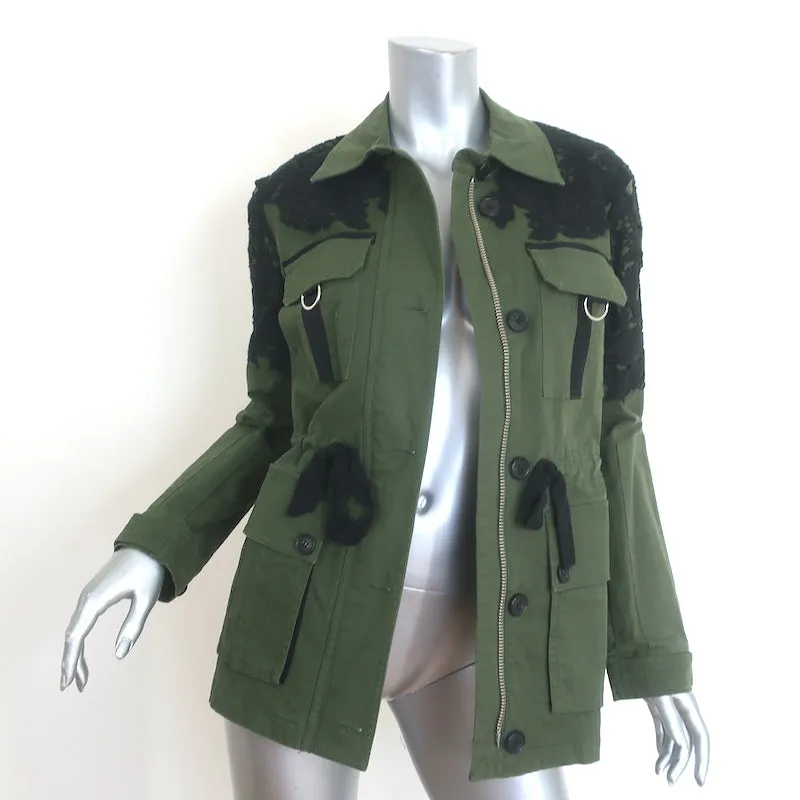 Veronica Beard Heritage Lace-Trim Utility Jacket Army Green Size 2