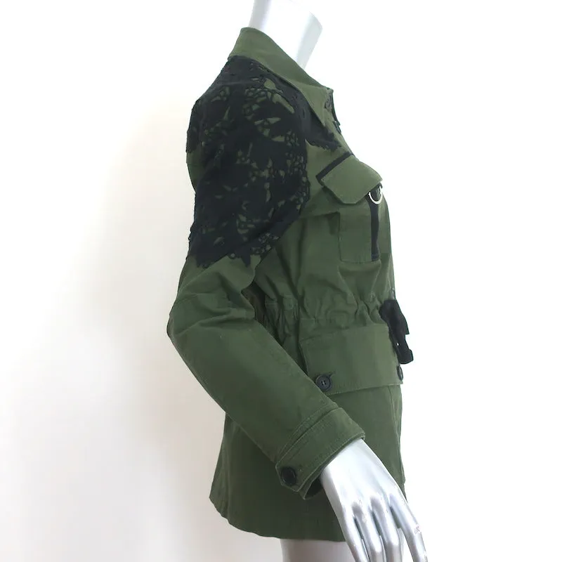 Veronica Beard Heritage Lace-Trim Utility Jacket Army Green Size 2