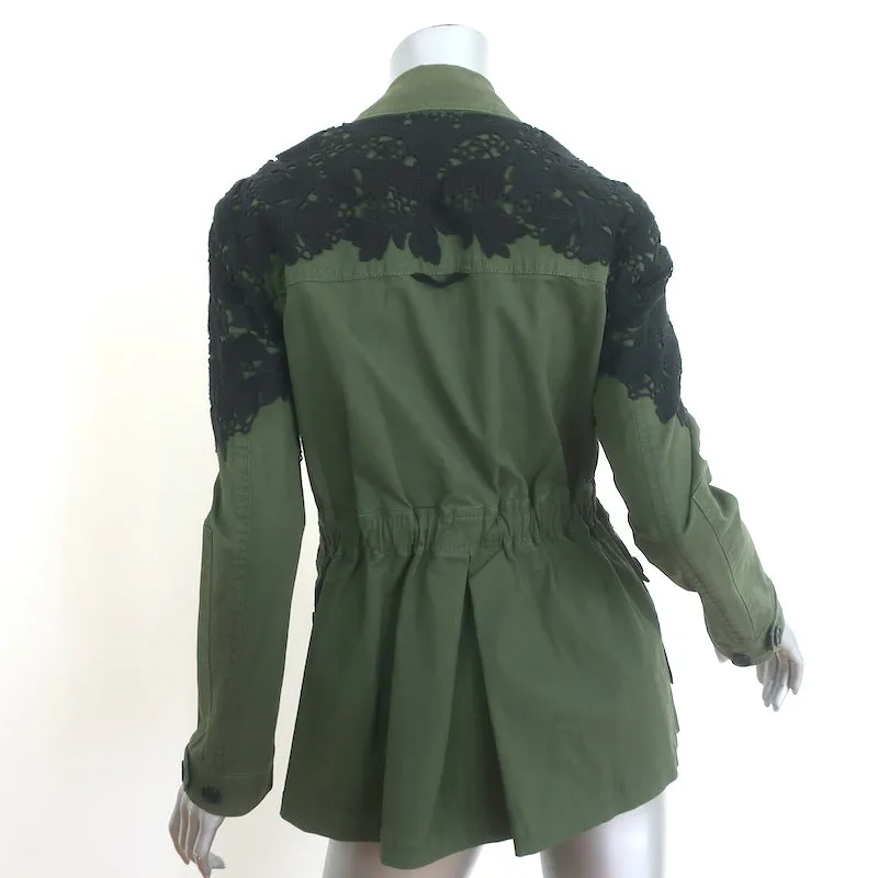 Veronica Beard Heritage Lace-Trim Utility Jacket Army Green Size 2