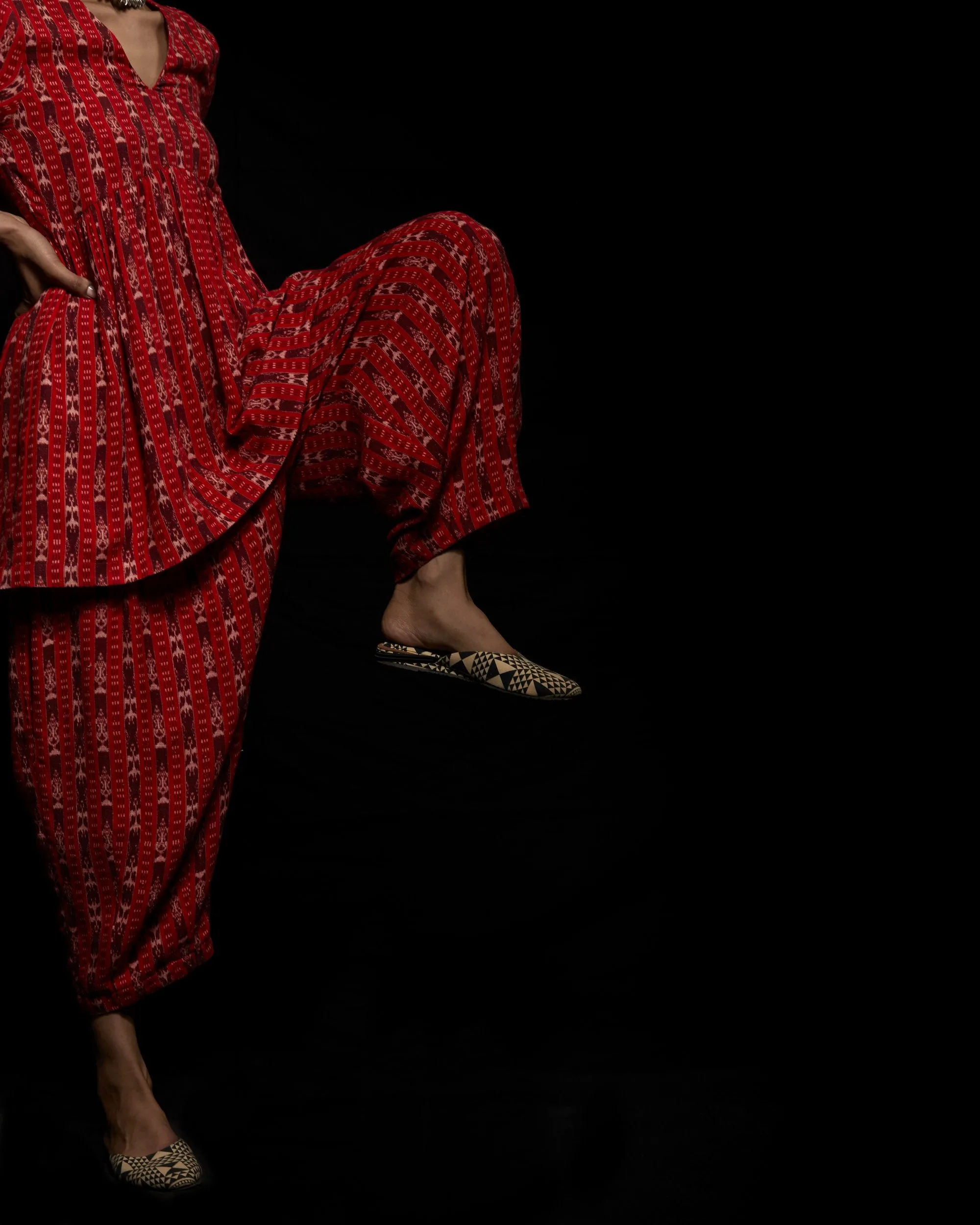 Viam   I   Red Ikat Hand Printed Top