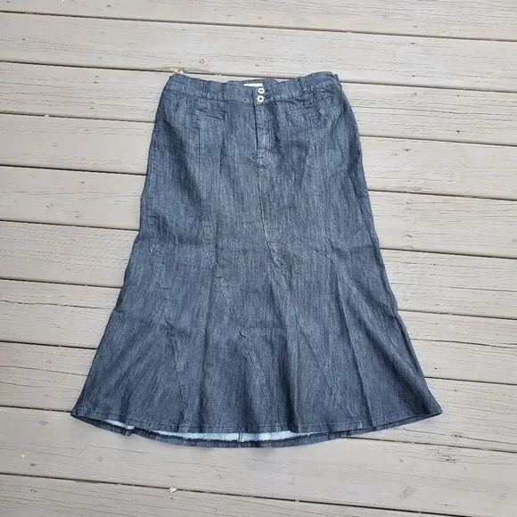 Vintage 90s y2k Liz &amp; Me Dark Wash Denim Tulip Fit &amp; Flare Midi Skirt 16W Plus