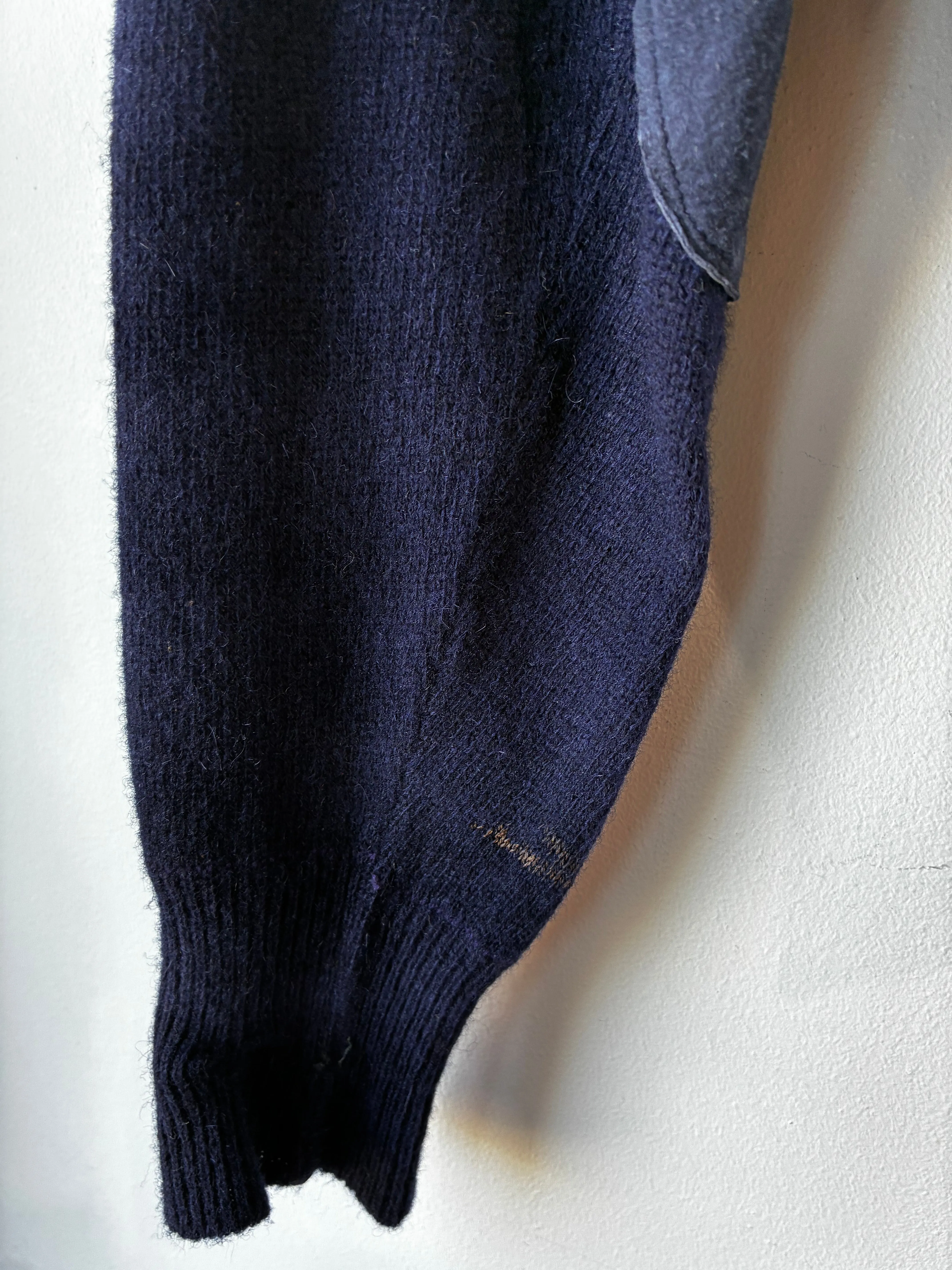 Vintage Bud's Woolhara Navy V-Neck Sweater with Elbow Patches