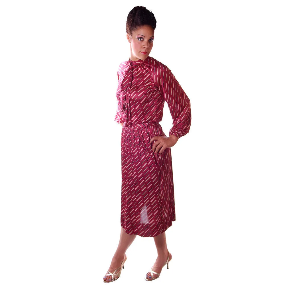 Vintage Halston Skirt and  Blouse Set Suit  1980S Turquoise/White Size 6