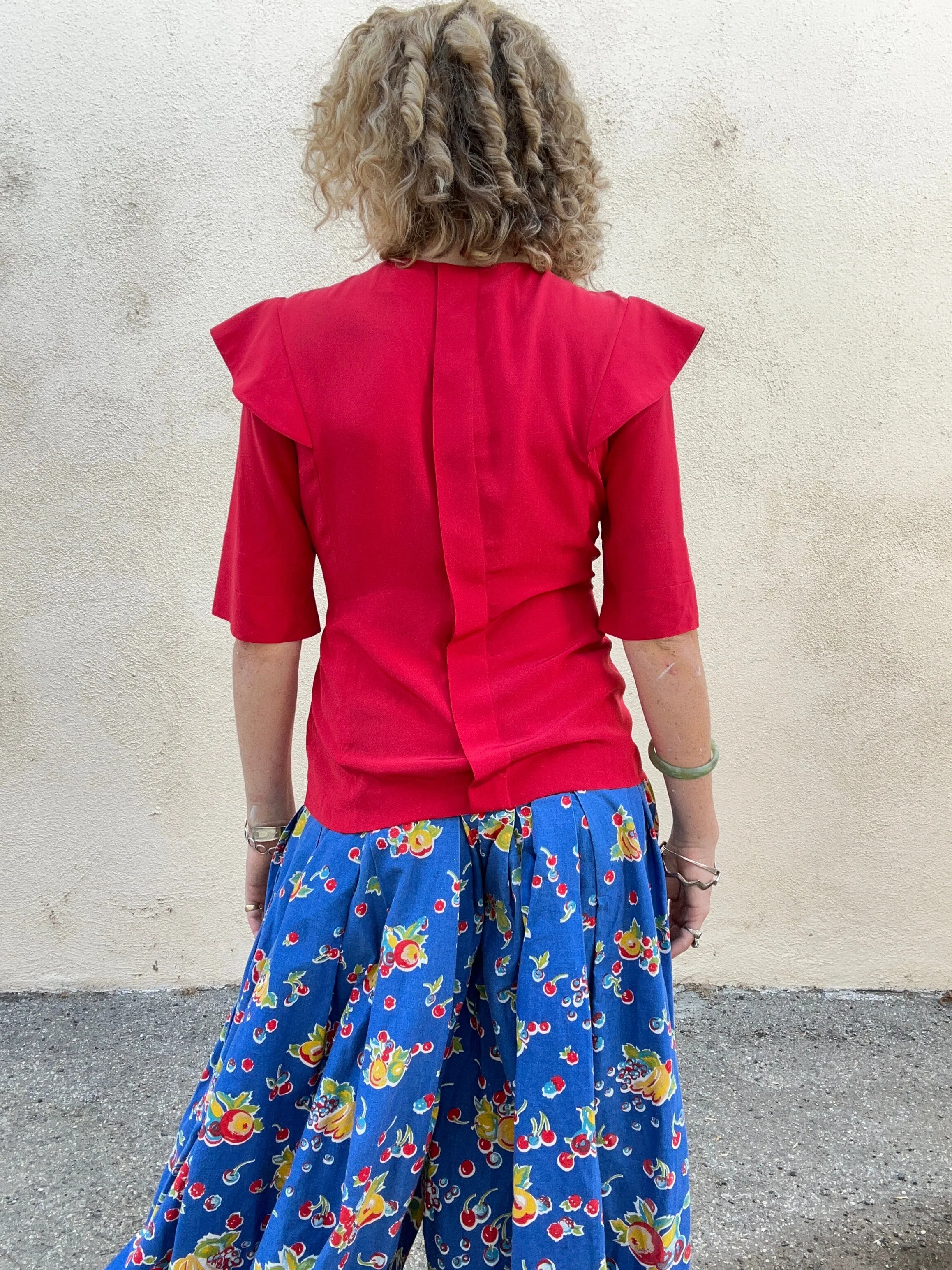 Vintage Karl Lagerfeld 1980s Red Silk Top