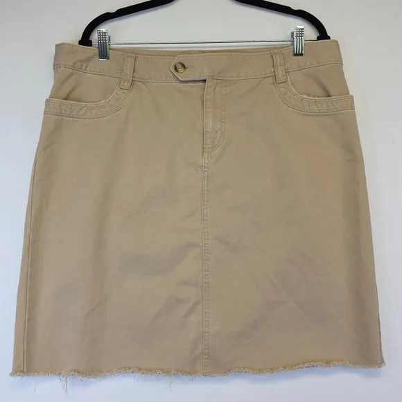 Vintage Old Navy Skirt Womens 14 Khaki Low Ries Y2K Straight Classic Cut Off Hem