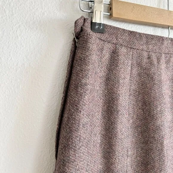 Vintage Southwick Skirt 10 Brown Wool Tweed Midi Straight Lined Classic