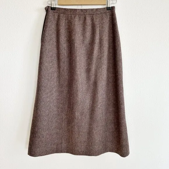 Vintage Southwick Skirt 10 Brown Wool Tweed Midi Straight Lined Classic