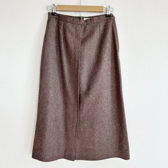 Vintage Southwick Skirt 10 Brown Wool Tweed Midi Straight Lined Classic
