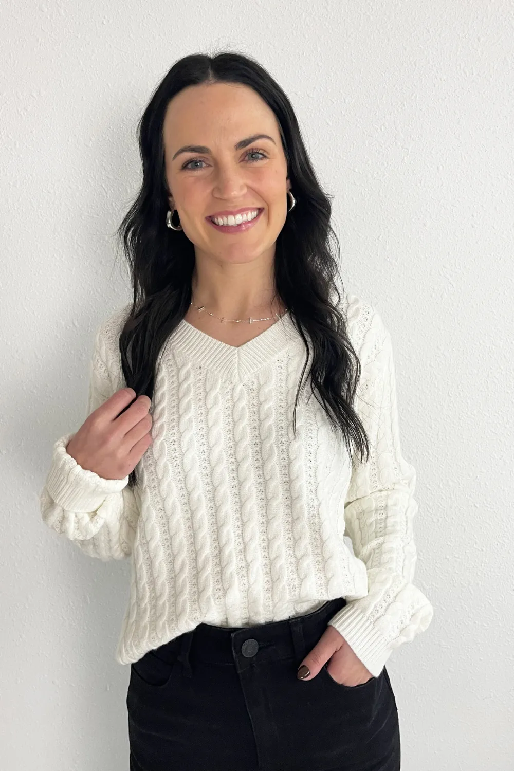 Vintage V-Neck Cable Knit Sweater