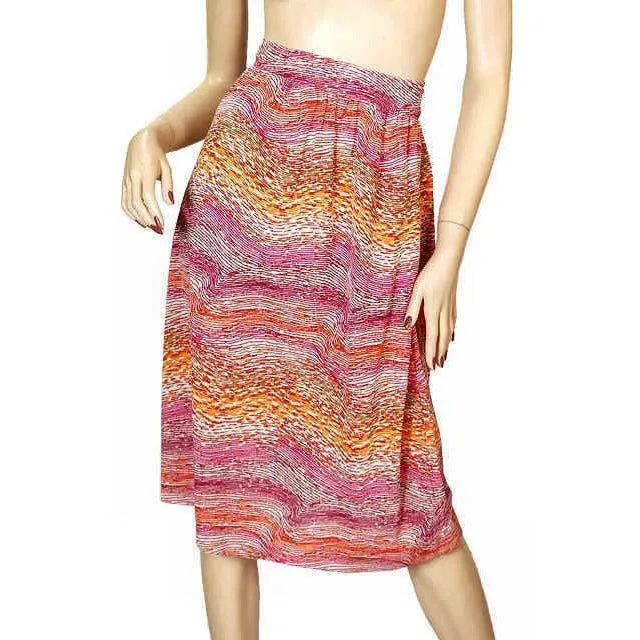 Vintage Wrap Skirt Pink & Orange Printed  Silk Knit  J. Tiktiner 1970S Small