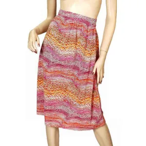 Vintage Wrap Skirt Pink & Orange Printed  Silk Knit  J. Tiktiner 1970S Small
