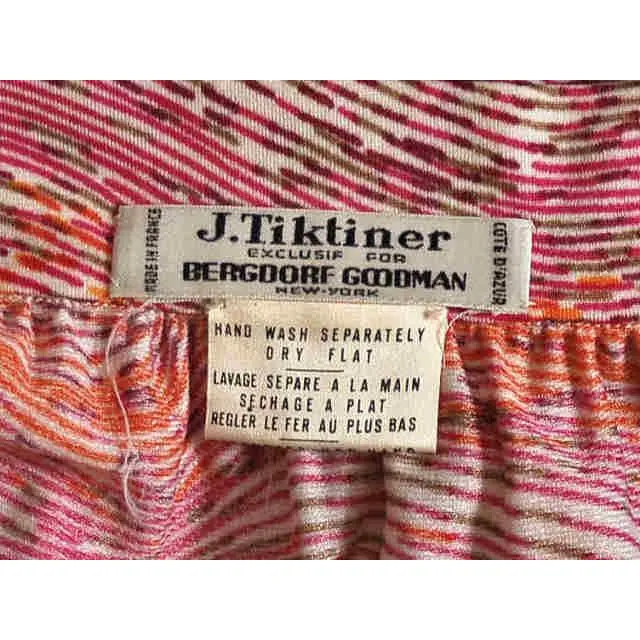 Vintage Wrap Skirt Pink & Orange Printed  Silk Knit  J. Tiktiner 1970S Small