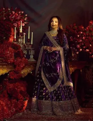 Violet Color Velvet Silk Wedding Lehenga