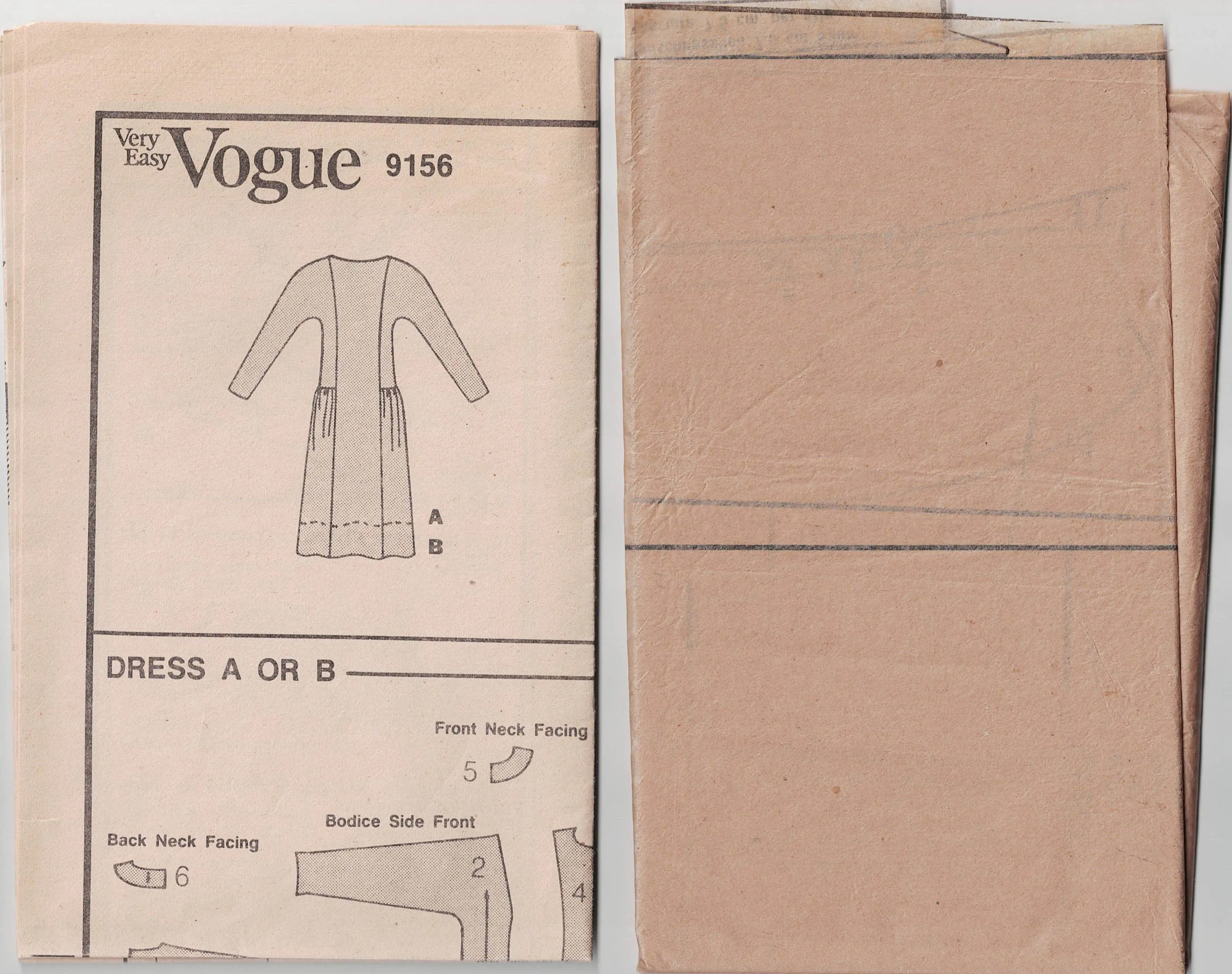 Vogue 9156 Womens Straight Dress with Side Hip Gathers 1980s Vintage Sewing Pattern Size 12 Bust 34  Inches