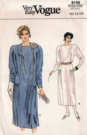 Vogue 9156 Womens Straight Dress with Side Hip Gathers 1980s Vintage Sewing Pattern Size 12 Bust 34  Inches