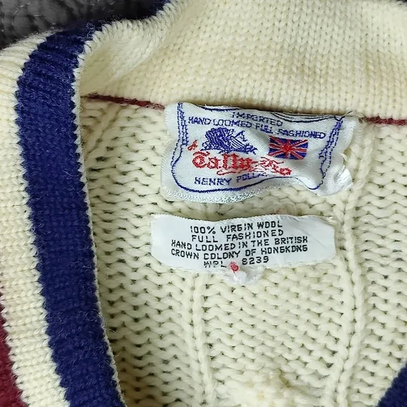 Vtg Henry Pollock V-Neck Pullover Cable Knit Varsity Tennis Cricket Sweater 6