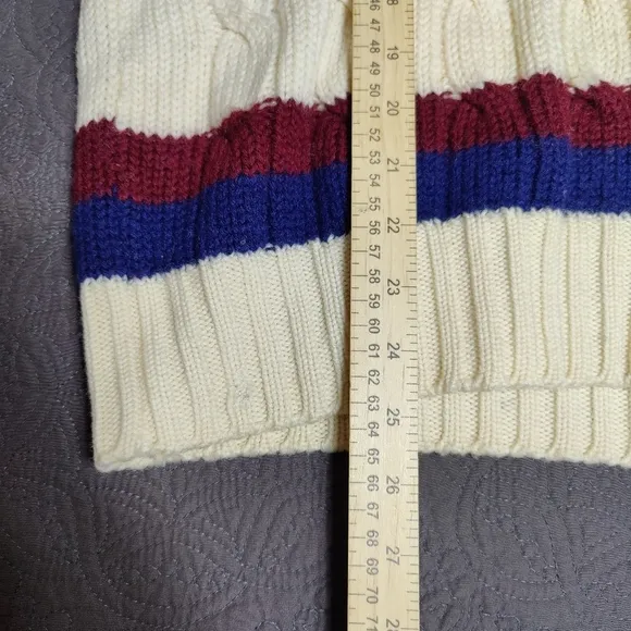 Vtg Henry Pollock V-Neck Pullover Cable Knit Varsity Tennis Cricket Sweater 6