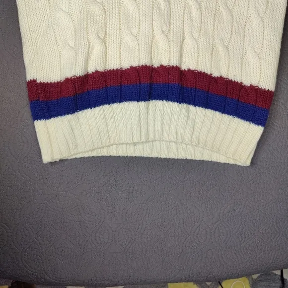 Vtg Henry Pollock V-Neck Pullover Cable Knit Varsity Tennis Cricket Sweater 6
