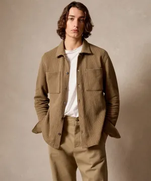 Waffle Full-Placket Polo in Toasted Almond