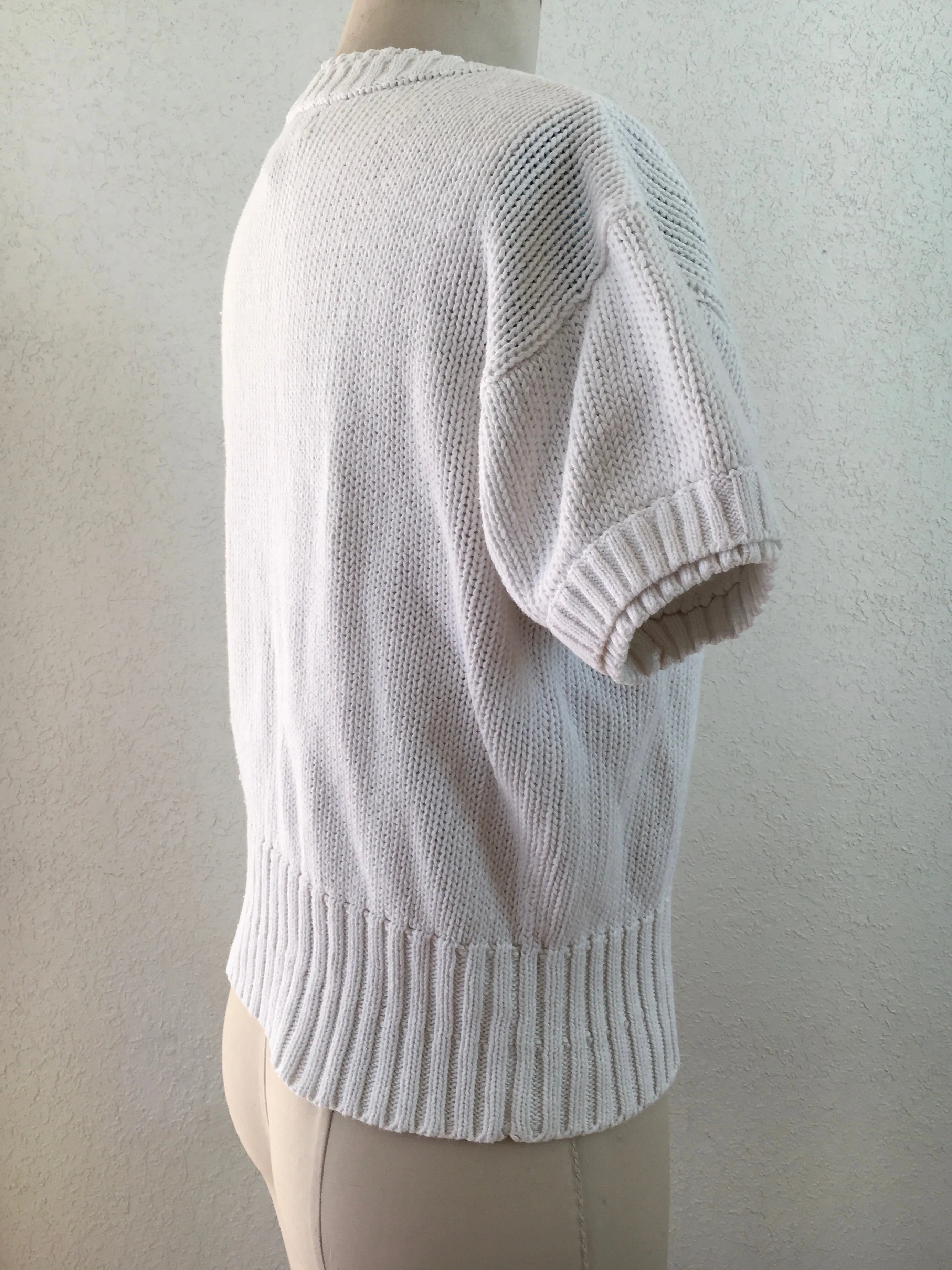 White Cotton Short Sleeve Sweater