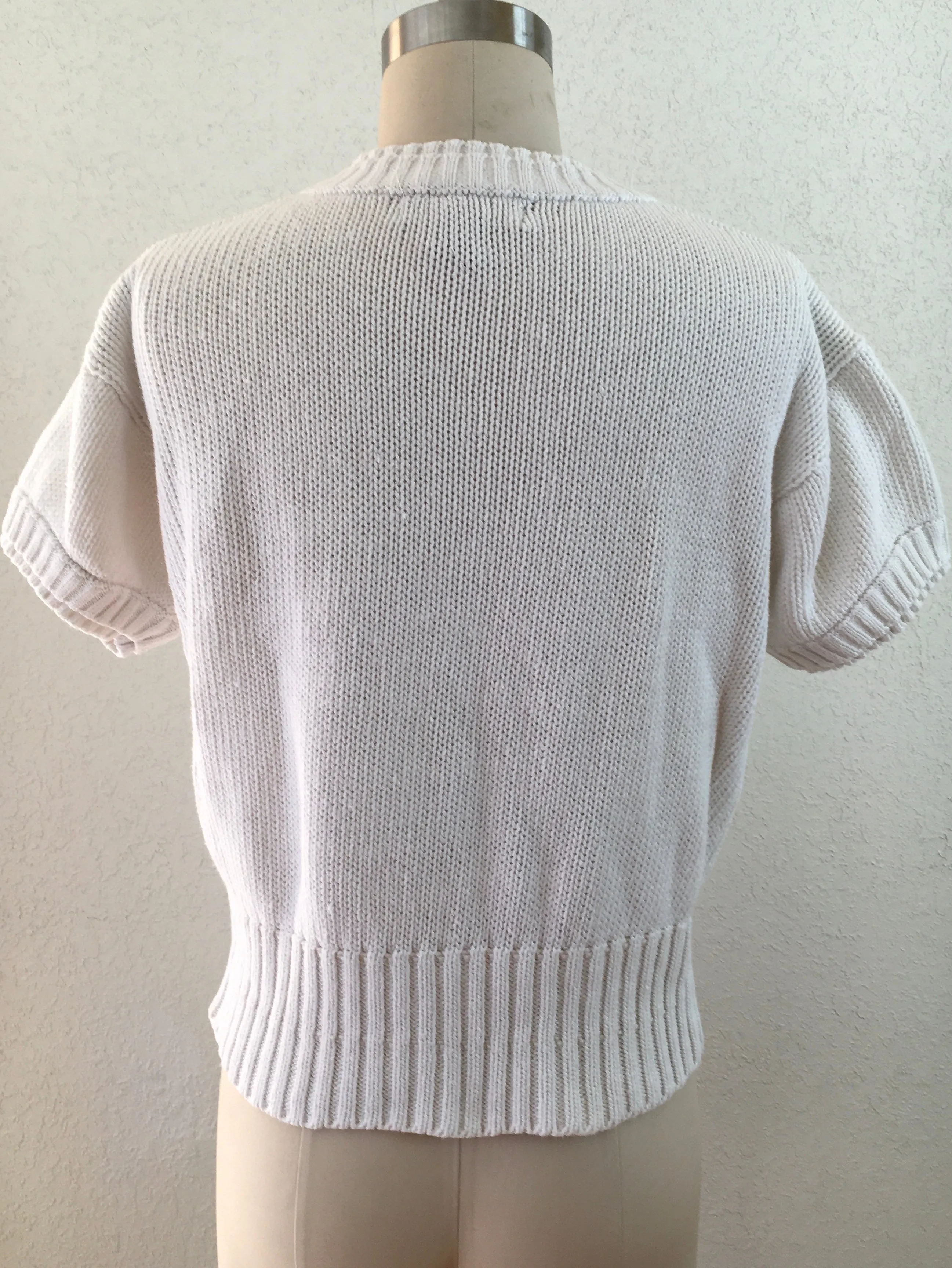 White Cotton Short Sleeve Sweater