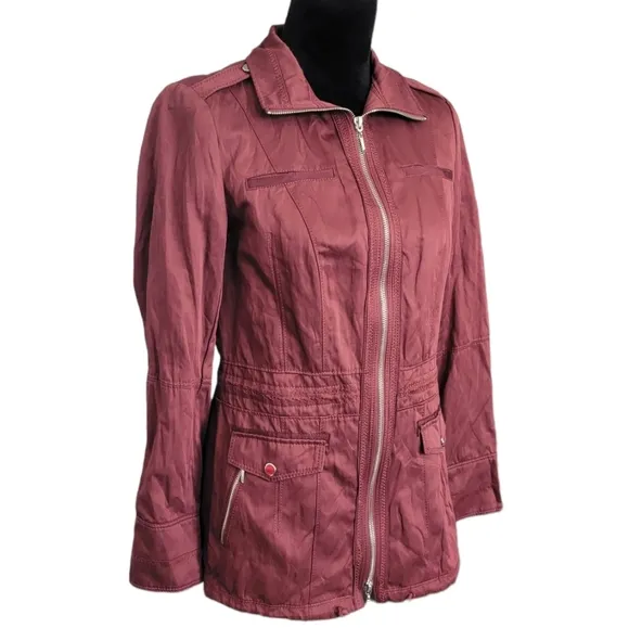 White House Black Market Burgundy Utility Jacket Size 4