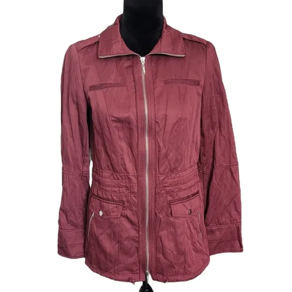 White House Black Market Burgundy Utility Jacket Size 4