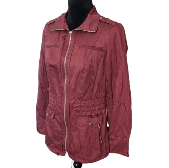 White House Black Market Burgundy Utility Jacket Size 4