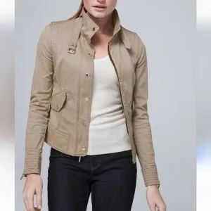White House Black Market Tan Utility Jacket Versatile Design Women’s Size 10