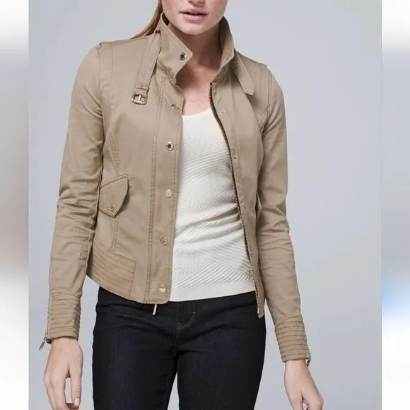 White House Black Market Tan Utility Jacket Versatile Design Women’s Size 10