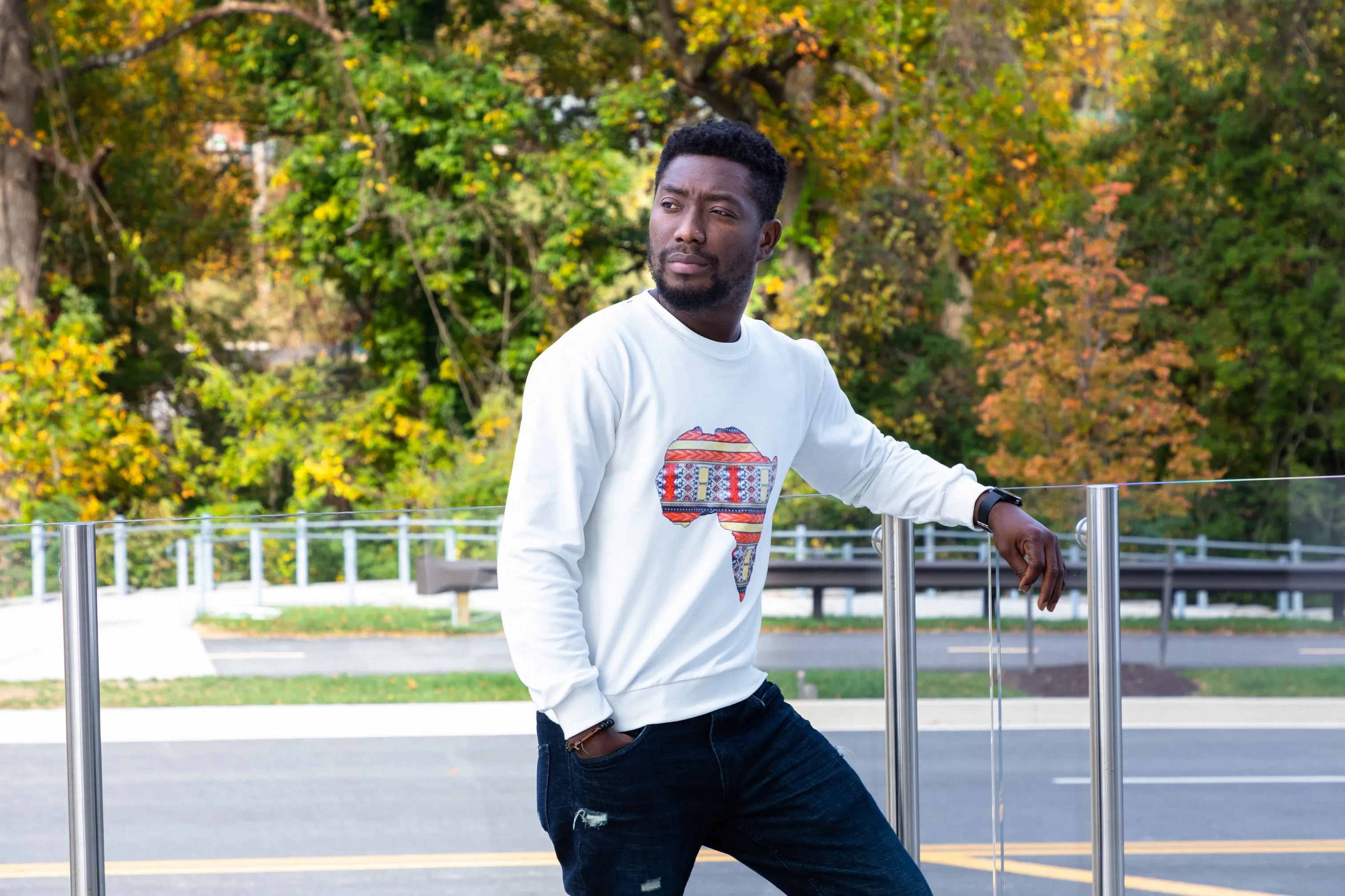 White Unisex Africa Map Patch Sweatshirt