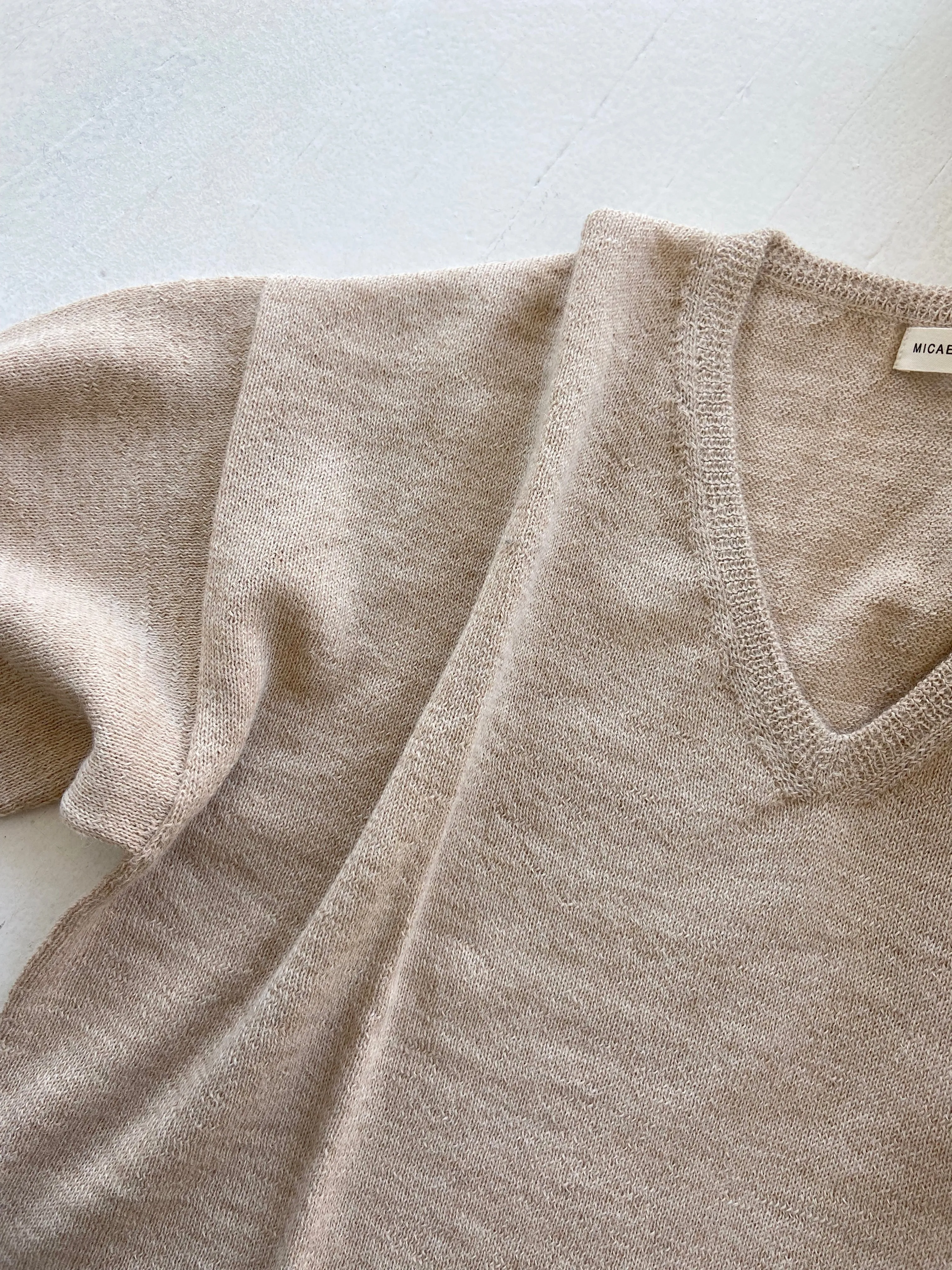 Wide V-neck sweater dress in oatmeal