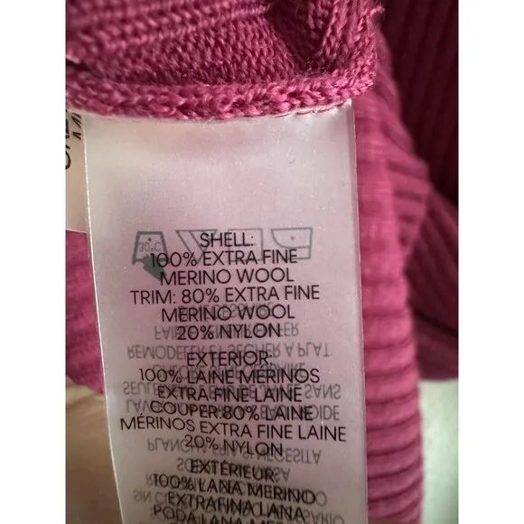 Womens Calvin Klein sweater V Neck Rib-Knit fine Merino Wool dark pink size XL