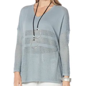 WynneLayers Mesh-Detail Unstructured V-Neck Sweater LARGE (616)
