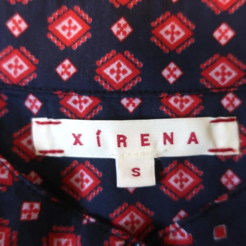 Xirena Top Kora Navy/Red Printed Cotton-Silk Size Small Long Sleeve Blouse
