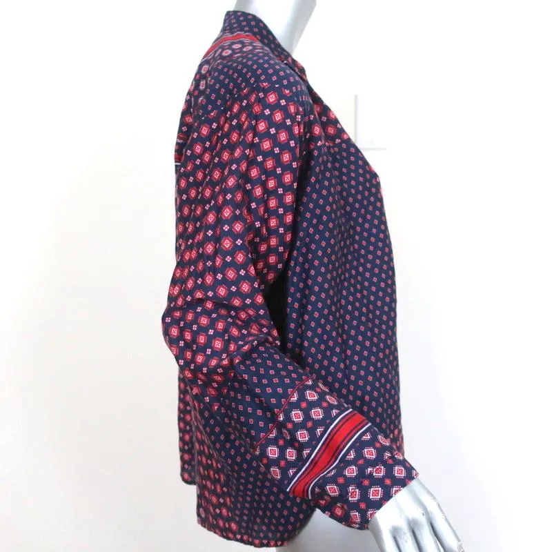 Xirena Top Kora Navy/Red Printed Cotton-Silk Size Small Long Sleeve Blouse