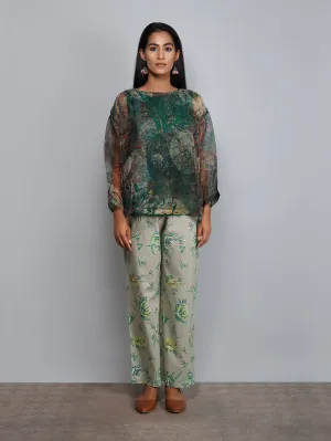 Yavi   I   Silk Organza Top With Solid Slip With Printed Cotton Pant