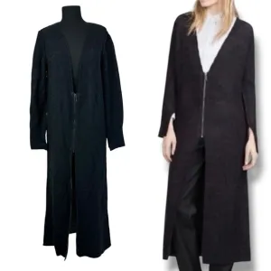 Zara Knit Long Cardigan Sweater Zip Front V Neck Black L
