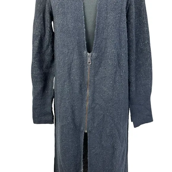 Zara Knit Long Cardigan Sweater Zip Front V Neck Black L