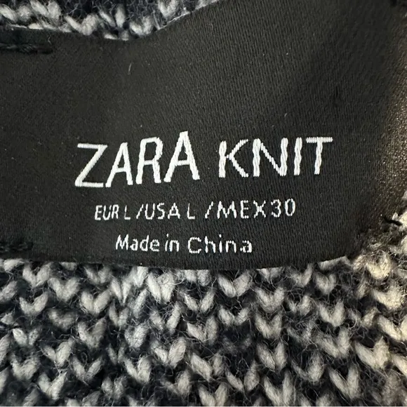 Zara Knit Long Cardigan Sweater Zip Front V Neck Black L