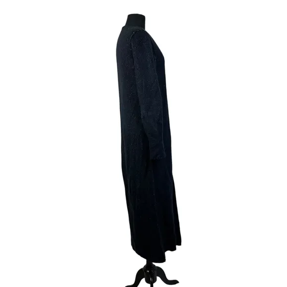 Zara Knit Long Cardigan Sweater Zip Front V Neck Black L