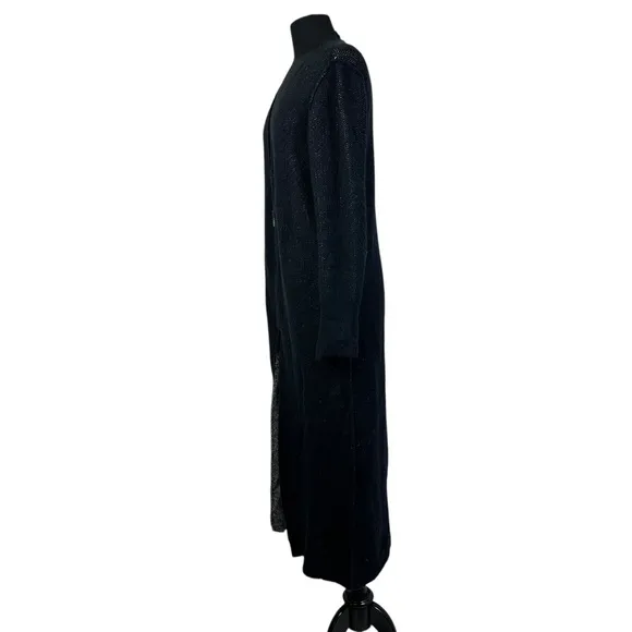 Zara Knit Long Cardigan Sweater Zip Front V Neck Black L