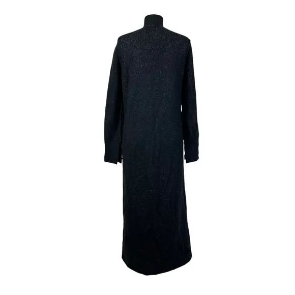 Zara Knit Long Cardigan Sweater Zip Front V Neck Black L