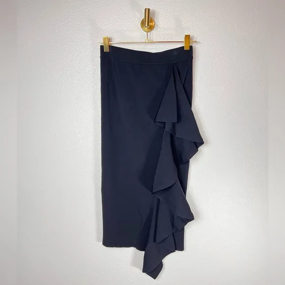 ZARA NWT Knit Ribbed Straight Ruffle Bodycon Skirt Size M