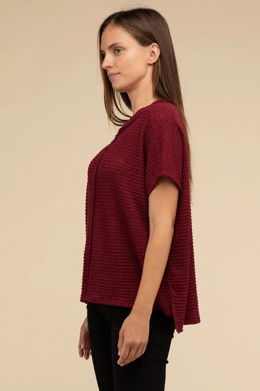 ZENANA Dolman Short Sleeve Jacquard Sweater