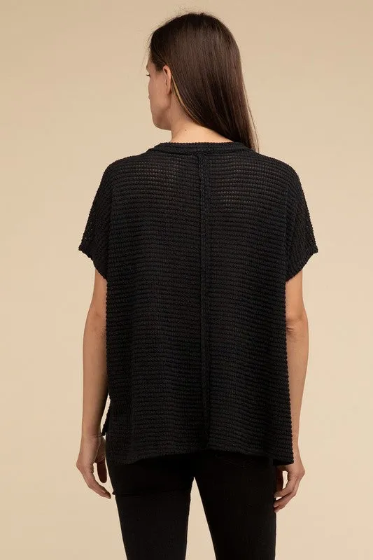 ZENANA Dolman Short Sleeve Jacquard Sweater