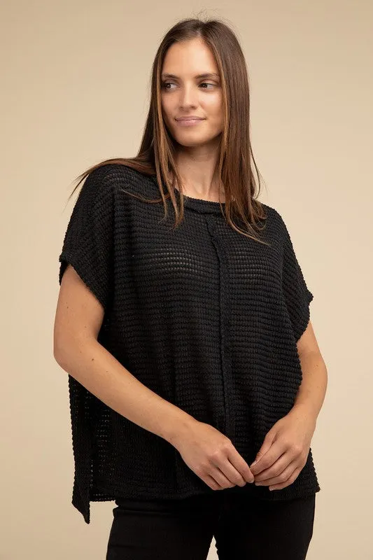 ZENANA Dolman Short Sleeve Jacquard Sweater